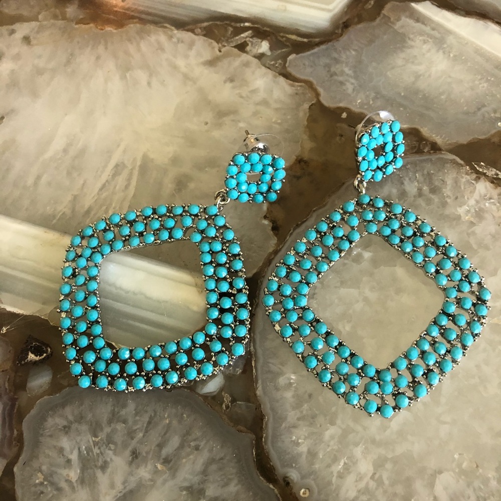 Turquoise Seed Bead Statement Dangle Earrings,NWT-Boutique